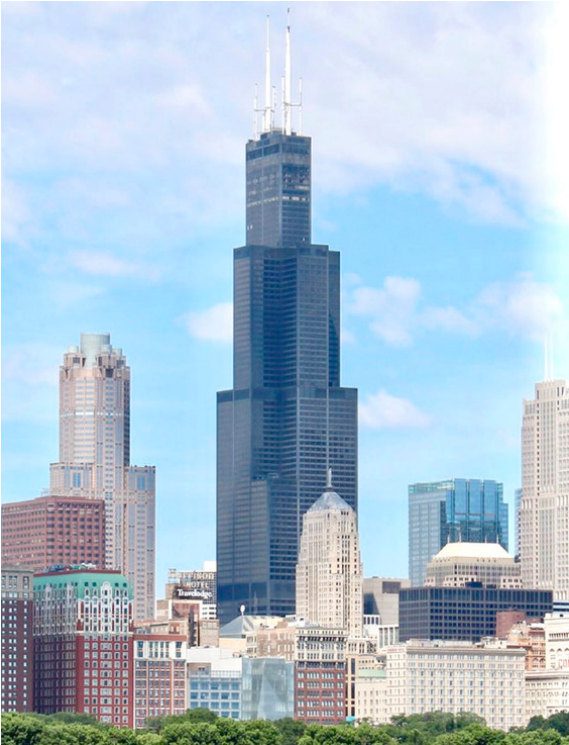 A Willis Tower vista do Lago Michigan